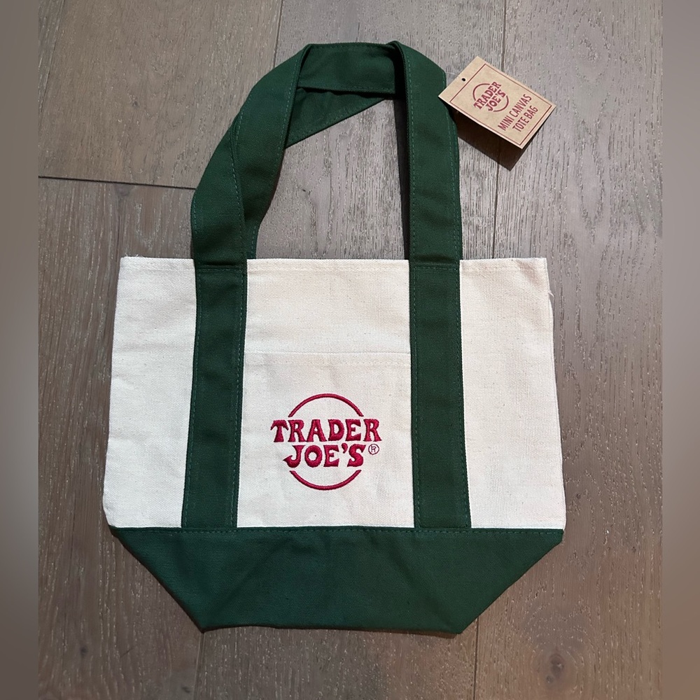 Trader Joe's Green and White Mini Tote Bag
